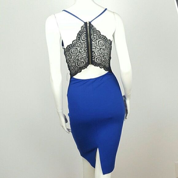 PRIVY Blue Sheath  Midi Dress With A Deep V Neck Small  - Picture 4 of 6